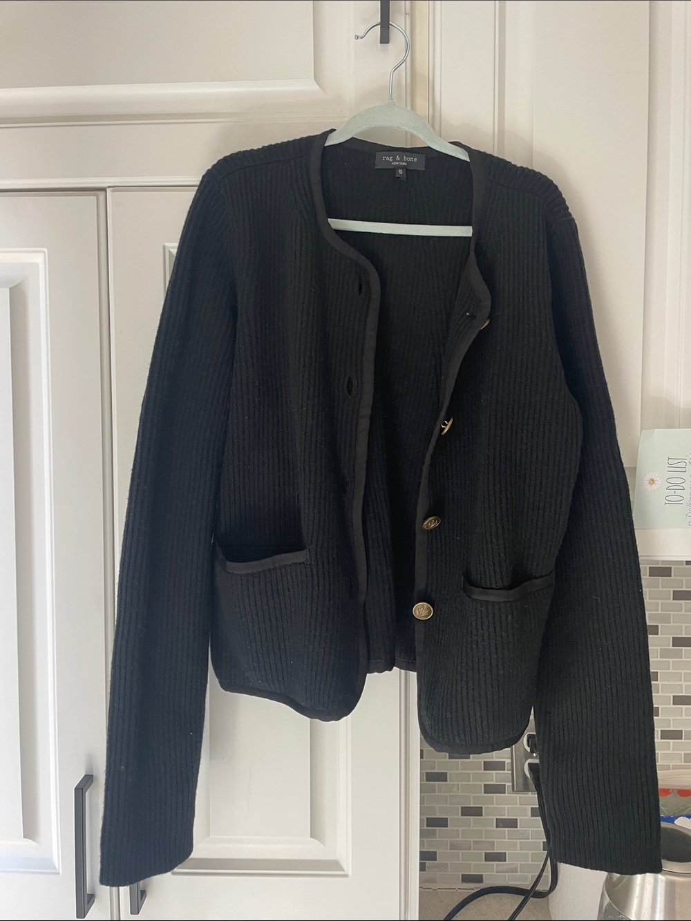 rag & bone Black Ribbed jacket Sweater extra fine merino wool